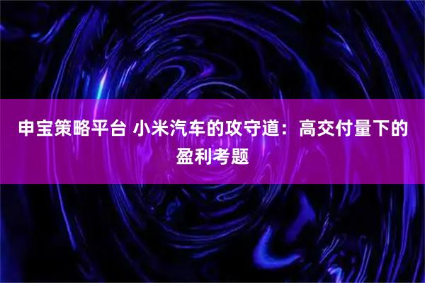申宝策略平台 小米汽车的攻守道：高交付量下的盈利考题